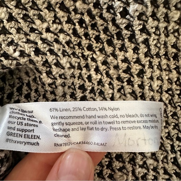 Eileen Fisher Linen Blend Jewel Neck Shaped Jacket Malibu Black Cream Sweater - Picture 10 of 11